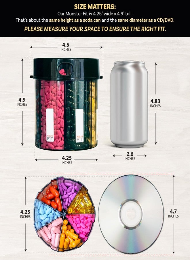 pill thing XL Supplement Pill Dispenser Bottle, 7 Compartment, Labels, Easy Open, Anti-Mixing, UV Protected Organizer, Extra Large Monthly Vitamin, Monster Fit Medication Holder Includes Premium Medisafe App - Image 2